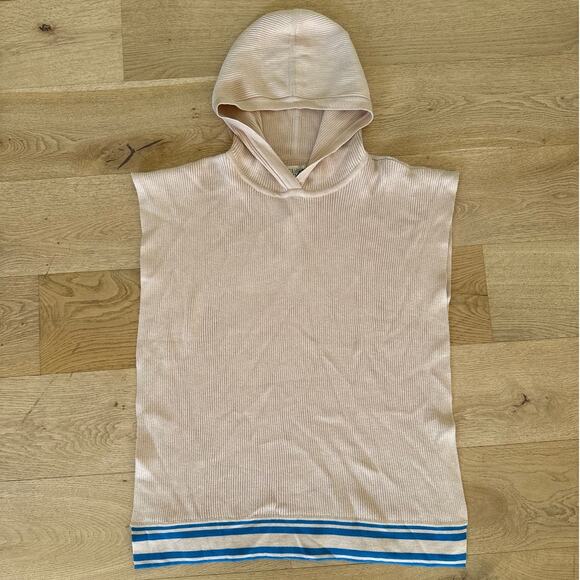 Reuben Oliver - Hooded Sleeveless and Split Throw Over Top in Tan & Blue - Picture 1 of 5
